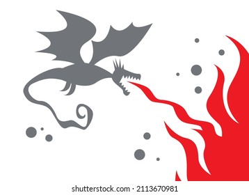 A fierce dragon burns everything around. The mythical monster breathes flames. Vector image for prints, poster and illustrations.