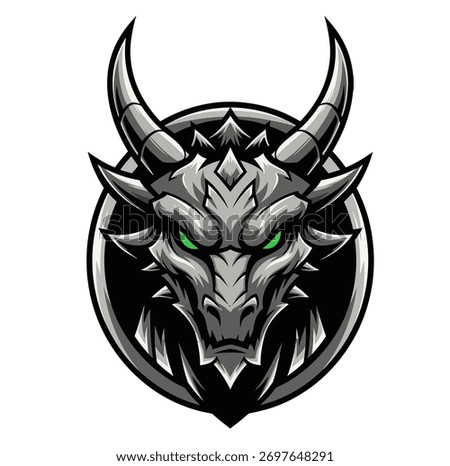 Fierce Dragon Head Mascot Logo Design with Glowing Green Eyes for Gaming and Esport Teams