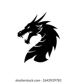 Fierce dragon head silhouette powerful mythical creature.