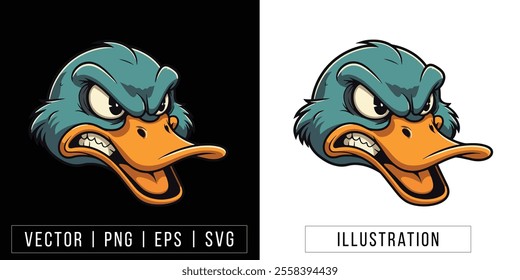 Fierce Duck Head Illustration - Vector Animal Mascot Design