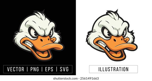 Fierce Duck Head Illustration - Vector Animal Mascot Design