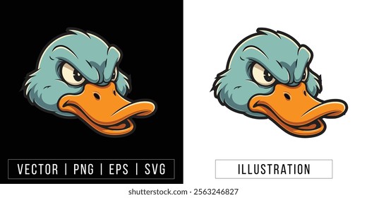 Fierce Duck Head Illustration - Vector Animal Mascot Design