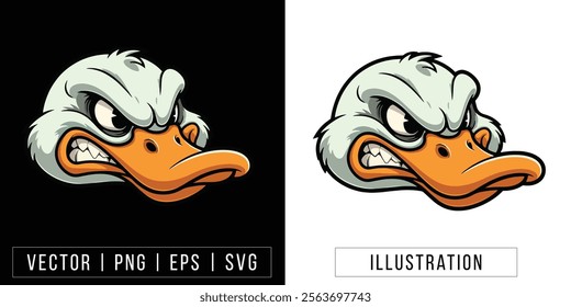 Fierce Duck Head Illustration - Vector Animal Mascot Design