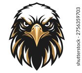 Fierce eagle head with black gold and white bird face