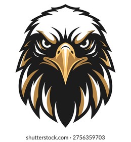 Fierce eagle head with black gold and white bird face