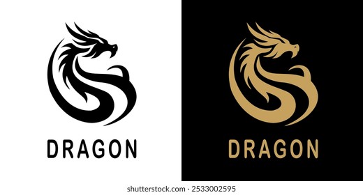 A fierce and elegant dragon logo in a modern minimalist style. Ideal for brands or businesses looking to symbolize power, strength, wisdom, and mythological influences