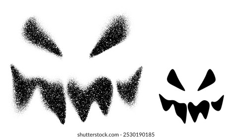 A fierce face with sharp, angular features, created in both dot art and solid styles. Vector illustration.