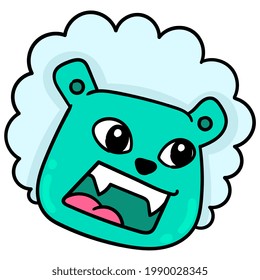 fierce faced lion head screaming angry, vector illustration carton emoticon. doodle icon drawing