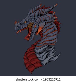 Fierce fantasy fire dragon vector illustration