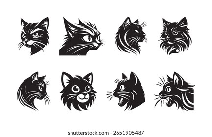 Fierce feline faces stylized black cat heads animal