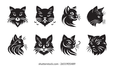 Fierce feline faces stylized black cat portraits animal