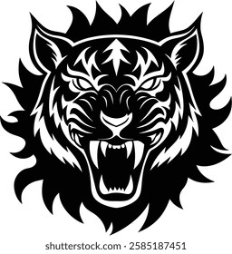  a fierce fire breathing tiger head vector