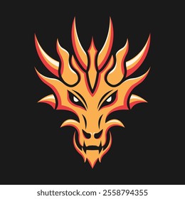 Fierce flame dragon head illustration on black background