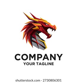 Logotipo geométrico feroz de la cabeza del dragón