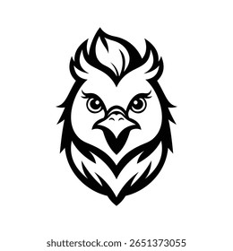 A fierce glyph icon of hen mascot head