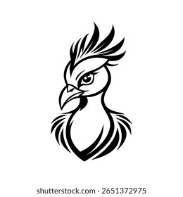 Um ícone de glifo feroz da face de um personagem de pavão