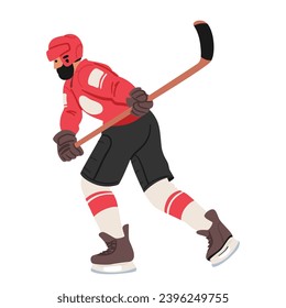 Der Fierce Hockey-Player glänzt über das Eis, klad in einer lebendigen Uniform, mit entschlossener Entschlossenheit. Geschickte und zielgerichtete Charaktere entfachen den Geist des Spiels. Vektorgrafik von Cartoon People