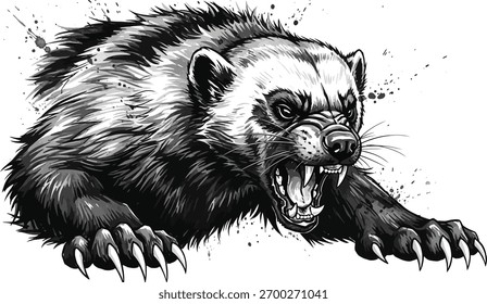 Medalha de mel feroz com garras afiadas e ilustração de dentes envernizados