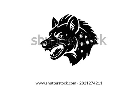 Fierce hyena head mascot vector illustration isolated on white background. Aggressive spotted hyena head silhouette, wild predator logo emblem, and esport team badge design.