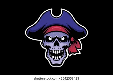 A fierce illustration of an angry skull wearing a classic pirate hat, featuring intense details and bold lines. Perfect for themes of adventure, rebellion, and pirate lore