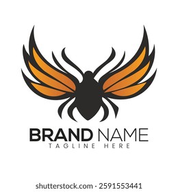 Fierce Insect Logo Design Black and Orange Winged Bug Brand Identity