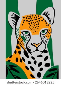 Fierce jaguar art with tropical colors and wild energy. Great for jungle-themed fashion and nature conservation branding.