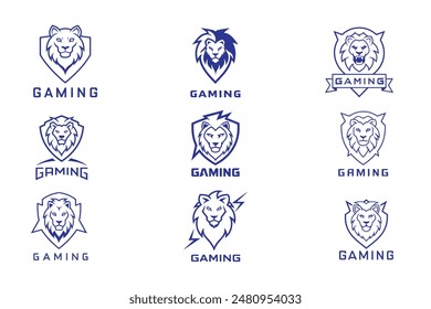 Fierce lion gaming logo vector illustration with bold stroke and electric eye Perfect for esports teams and branding dynamic and high-quality design