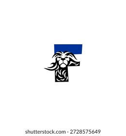 Cabeza de león feroz con melena dinámica que forma la letra F. Perfecto para Equipos deportivos, marcas de juegos e identidades de logotipos agresivos.