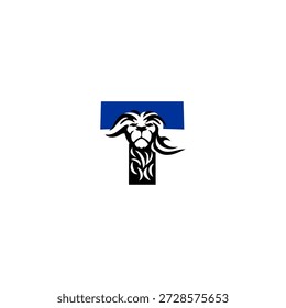 Fierce lion head with dynamic mane forming alphabet T letter. Perfect for sports teams, gaming brands, and aggressive logo identities.
