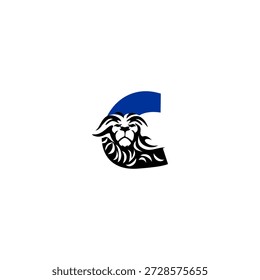 Cabeza de león feroz con melena dinámica que forma la letra C del alfabeto. Perfecto para Equipos deportivos, marcas de juegos e identidades de logotipos agresivos.