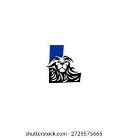 Cabeza de león feroz con melena dinámica que forma la letra L del alfabeto. Perfecto para Equipos deportivos, marcas de juegos e identidades de logotipos agresivos.