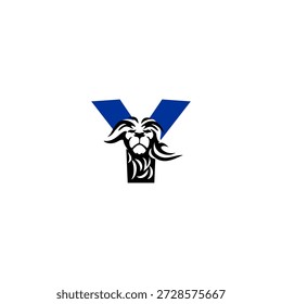 Fierce lion head with dynamic mane forming alphabet Y letter. Perfect for sports teams, gaming brands, and aggressive logo identities.