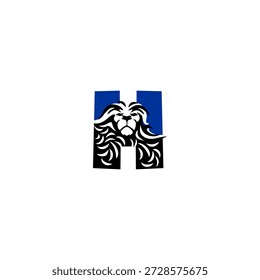 Cabeza de león feroz con melena dinámica que forma la letra H del alfabeto. Perfecto para Equipos deportivos, marcas de juegos e identidades de logotipos agresivos.