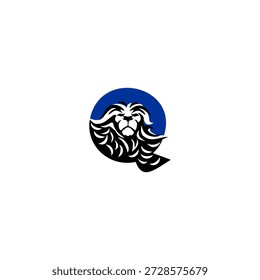 Cabeza de león feroz con melena dinámica que forma la letra Q del alfabeto. Perfecto para Equipos deportivos, marcas de juegos e identidades de logotipos agresivos.