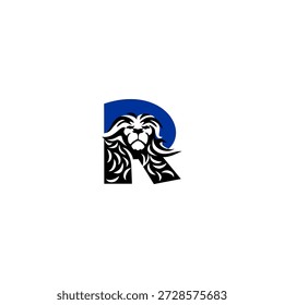 Cabeza de león feroz con melena dinámica que forma la letra R del alfabeto. Perfecto para Equipos deportivos, marcas de juegos e identidades de logotipos agresivos.