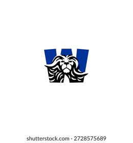 Cabeza de león feroz con melena dinámica que forma la letra W del alfabeto. Perfecto para Equipos deportivos, marcas de juegos e identidades de logotipos agresivos.