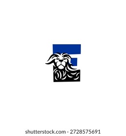 Cabeza de león feroz con melena dinámica que forma la letra E del alfabeto. Perfecto para Equipos deportivos, marcas de juegos e identidades de logotipos agresivos.