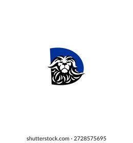 Cabeza de león feroz con melena dinámica que forma la letra D del alfabeto. Perfecto para Equipos deportivos, marcas de juegos e identidades de logotipos agresivos.