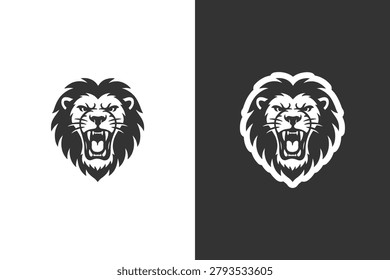 Fierce Lion Head Emblem Roaring Aggressively, Bold Graphic Icon