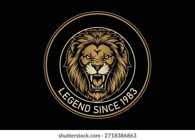 Logotipo de cabeça de leão feroz com texto de legenda desde 1983
