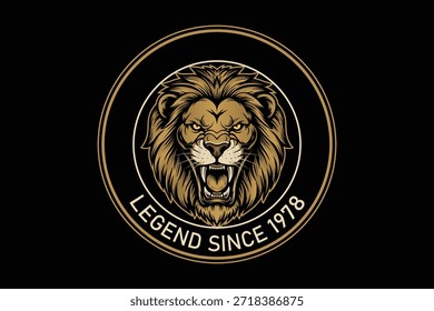 Logotipo de cabeça de leão feroz com legenda desde 1978 texto