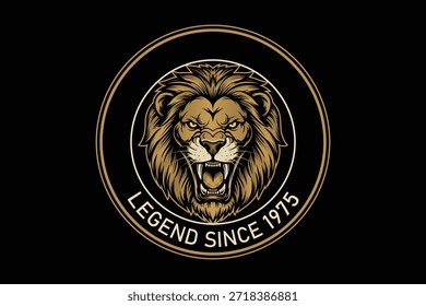 Logotipo de cabeza de león feroz con texto de leyenda desde 1975