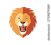 Fierce Lion Head Roaring with Open Mouth and Sharp Teeth