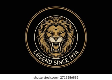Logotipo del león feroz con el texto de la leyenda desde 1974 en oro