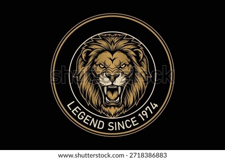 Fierce lion logo with legend since 1974 text in gold