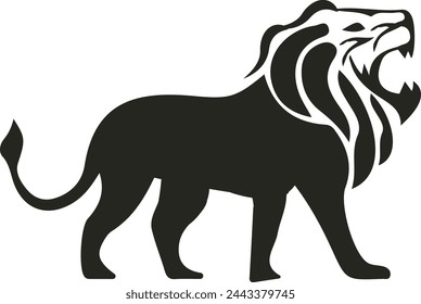 A fierce lion vector, mane flowing, poised to strike, exuding regal power with every pixel. Its eyes glint with intensity, commanding attention amidst the wilderness, a symbol of strength and majesty.