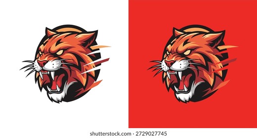 Fierce Lynx Head Logo Design, Digital Art, Urban Environment, Bold Colors, Eye-Catching Concept