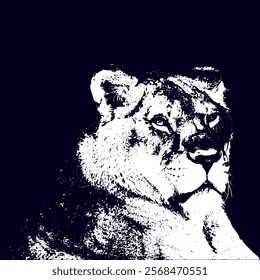 Fierce and majestic nature of a tiger's face with striking contrast,  captivating black and white illustration