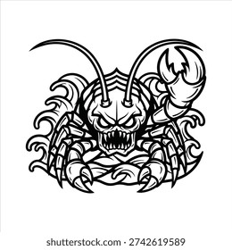 Fierce Monster Crab Tattoo Vector Illustration.