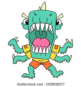 fierce monsters with sharp teeth were angry ready to attack, vector illustration art. doodle icon image kawaii.